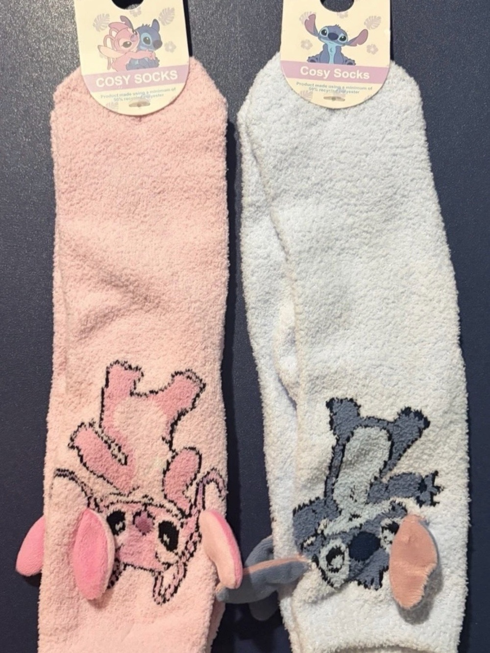 Lot of 2 Disney Cozy Fuzzy Socks - Pink and Light Blue size 4-7new